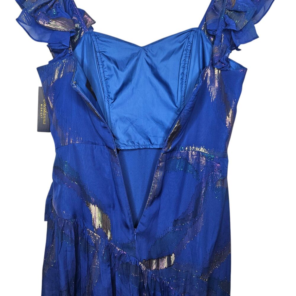 SHOSHANNA Midnight Neva Dress 10 Blue Metallic Ruffled Righteous Gemstones ASOTV - Picture 8 of 11